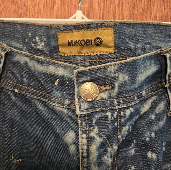 MAKOBI blue & gold distressed NEW JORTS! sz36 - Picture 6 of 10